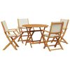 vidaXL Set de comedor de jardín 5 pzas tela madera maciza blanco crema