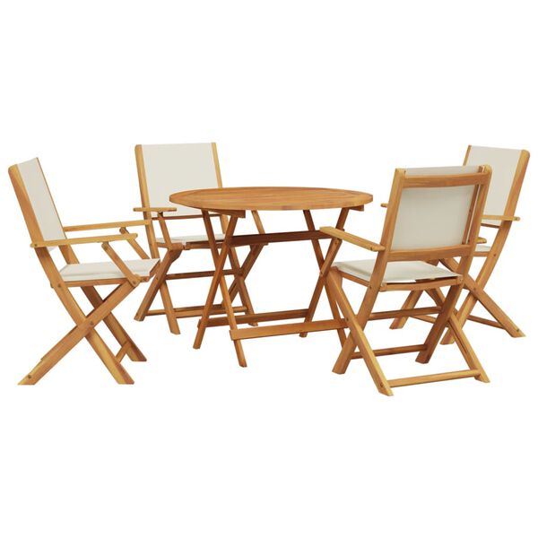 vidaXL Set de comedor de jardín 5 pzas tela madera maciza blanco crema