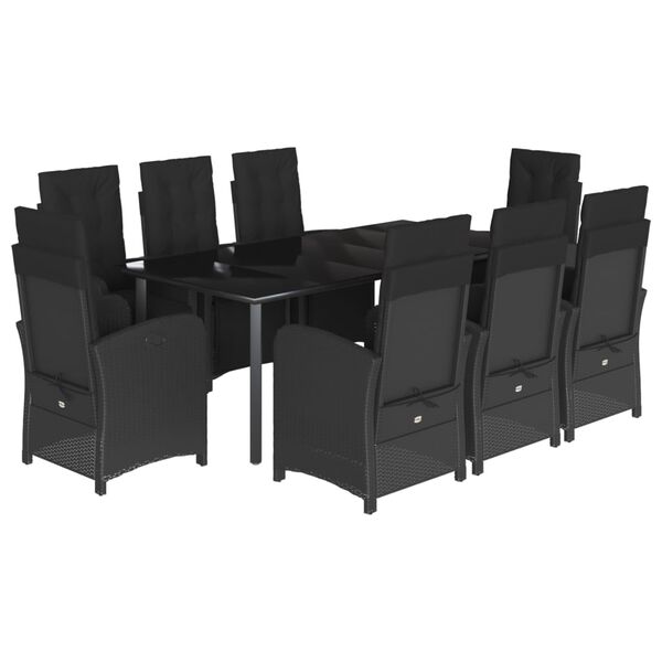 vidaXL Set de comedor de jard&iacute;n 9 pzas y cojines rat&aacute;n sint&eacute;tico negro