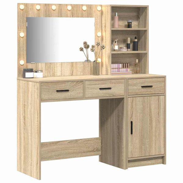 vidaXL Mesa Tocador con caj&oacute;n 2 pcs Marr&oacute;n Madera de ingenier&iacute;a
