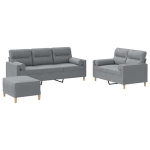 vidaXL Juego de sof&aacute;s con cojines 3 piezas tela gris claro
