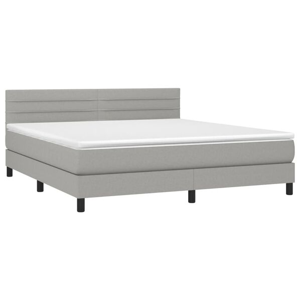 vidaXL Cama box spring colch&oacute;n y luces LED tela gris claro 160x200 cm