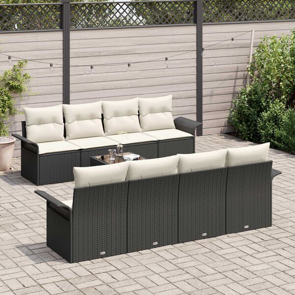 vidaXL Conjunto de sofá de jardín 9 pcs Negro Poliratán