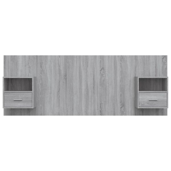 vidaXL Cabecero de cama con mesitas madera contrachapada gris Sonoma