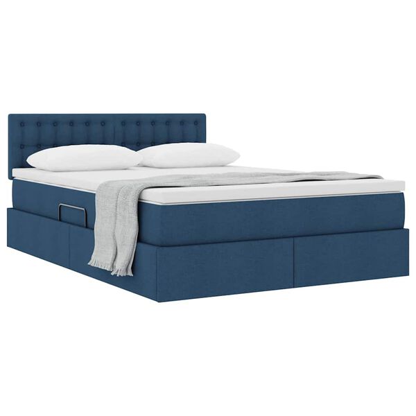 vidaXL Cama con almacenamiento y colch&oacute;n con colch&oacute;n Azul 140 x 190 cm