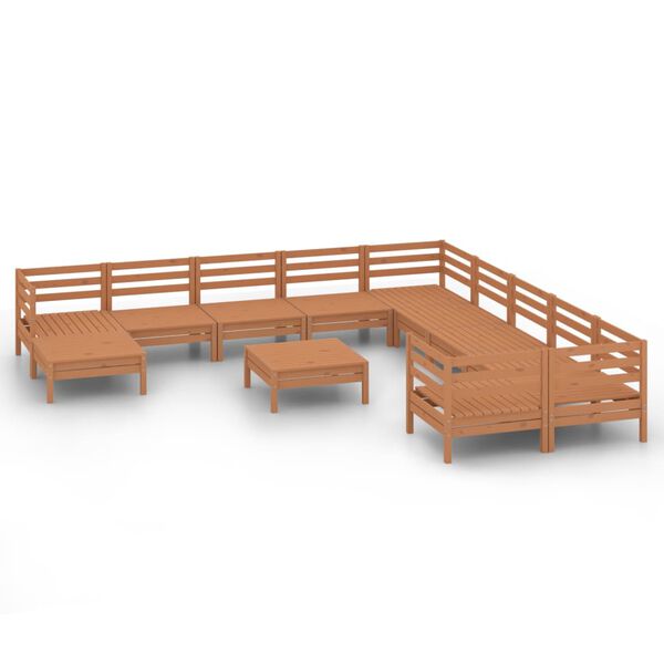 vidaXL Juego muebles de jard&iacute;n 12 pzas madera maciza pino marr&oacute;n miel