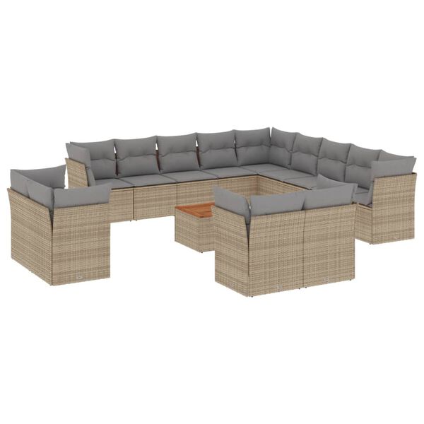 vidaXL Set sofás jardín 14 pzas y cojines ratán sintético beige mezcla