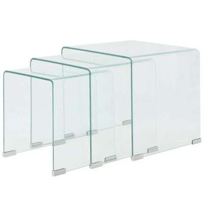 vidaXL Set de tres mesas de centro apilables vidrio templado claro