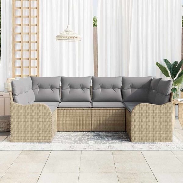 vidaXL Conjunto de sof&aacute; de jard&iacute;n 6 pcs beige y gris claro Polirat&aacute;n