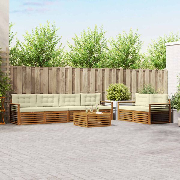 vidaXL Conjunto de sof&aacute;s de exterior con coj&iacute;n 7 pcs Natural y Crema