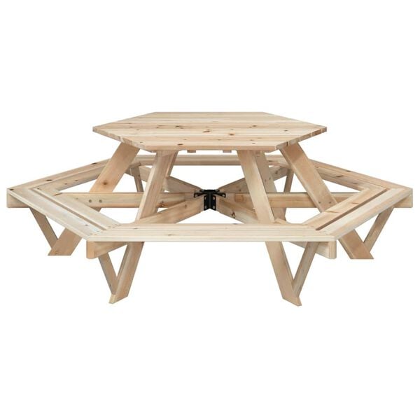 vidaXL Mesa de picnic hexagonal 6 ni&ntilde;os agujero sombrilla madera abeto