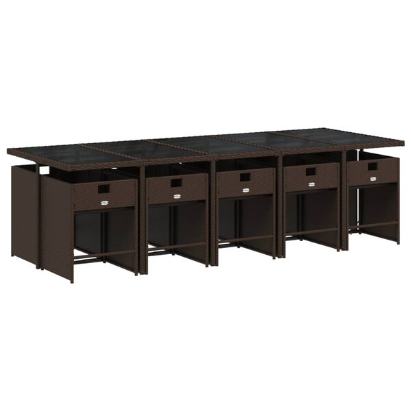 vidaXL Set comedor de jard&iacute;n 11 pzas y cojines rat&aacute;n sint&eacute;tico marr&oacute;n