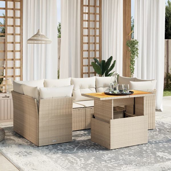 vidaXL Set sofás de jardín 7 piezas y cojines ratán sintético beige