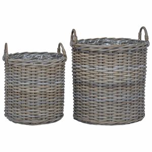 vidaXL Cesta de Maceta con almacenamiento 2 pcs Gris Rattan Lacak