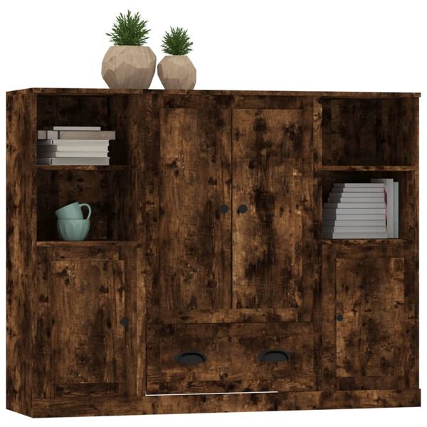 vidaXL Aparador alto 3 piezas madera contrachapada roble ahumado