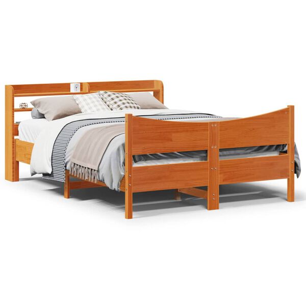 vidaXL Estructura cama con cabecero madera pino marr&oacute;n cera 150x200 cm