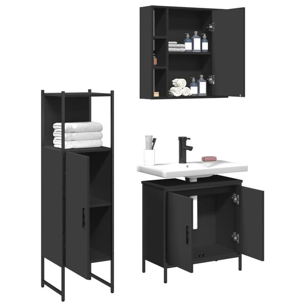 vidaXL Set de muebles de baño 3 piezas madera contrachapada negro