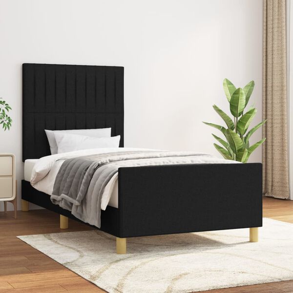 vidaXL Estructura de cama sin colch&oacute;n tela negro 90x200 cm