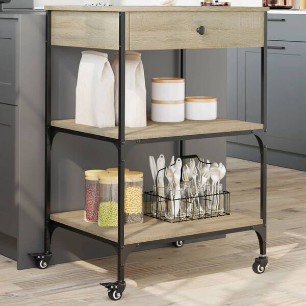 vidaXL Carrito de cocina madera ingenier&iacute;a roble Sonoma 60x48x89,5 cm