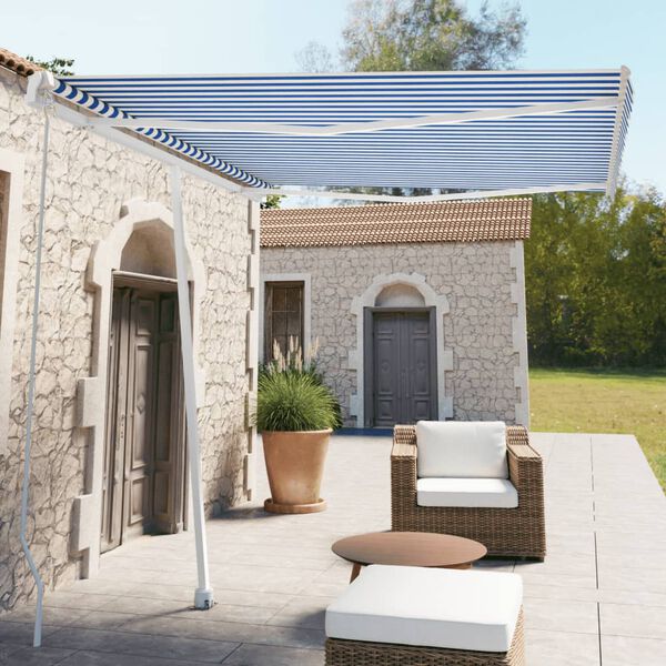 vidaXL Toldo de pie retr&aacute;ctil manual azul y blanco 300x250 cm