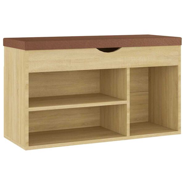 vidaXL Banco zapatero con coj&iacute;n madera ingenier&iacute;a sonoma 80x30x47 cm