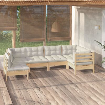 vidaXL Muebles de jardín 6 pzas y cojines madera maciza de pino crema