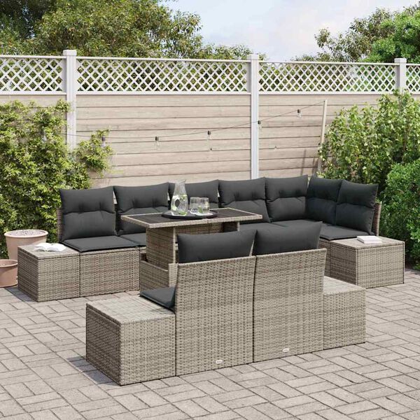 vidaXL Conjunto de sof&aacute; de jard&iacute;n 9 pcs Gris Polirat&aacute;n
