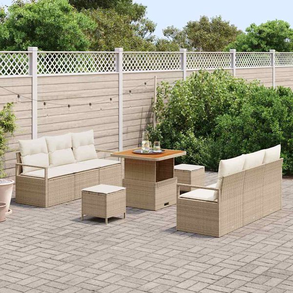 vidaXL Conjunto de sof&aacute;s de jard&iacute;n 9 pcs Beige rat&aacute;n sint&eacute;tico