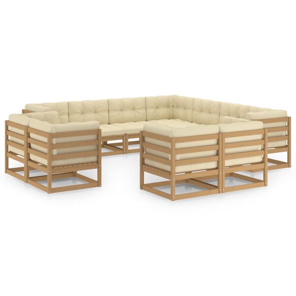 vidaXL Set de muebles de jard&iacute;n 11 pzs cojines madera pino marr&oacute;n miel