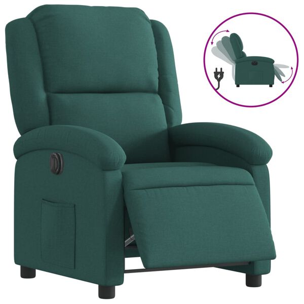vidaXL Sill&oacute;n reclinable el&eacute;ctrico tela verde oscuro