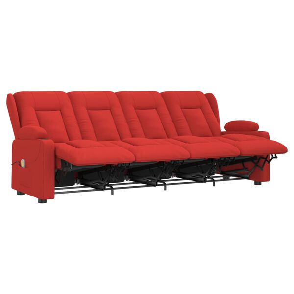 vidaXL Sill&oacute;n de masaje reclinable 4 plazas con portavasos rojo tinto