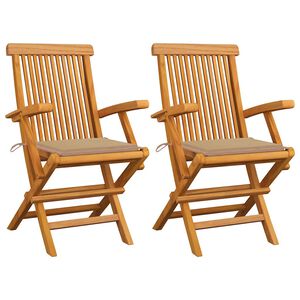 vidaXL Sillas de jard&iacute;n 2 uds madera maciza de teca con cojines beige