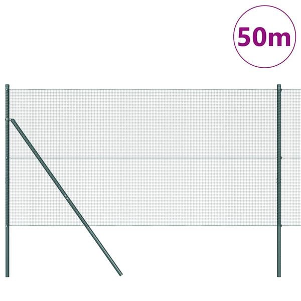 vidaXL Poste de Valla Verde 50 x 1 m (malla de 12 x 12 mm) Acero y PVC