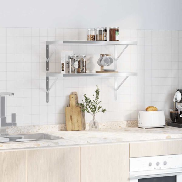 vidaXL Estantes de pared 2 uds acero inoxidable plateado 75x40 cm
