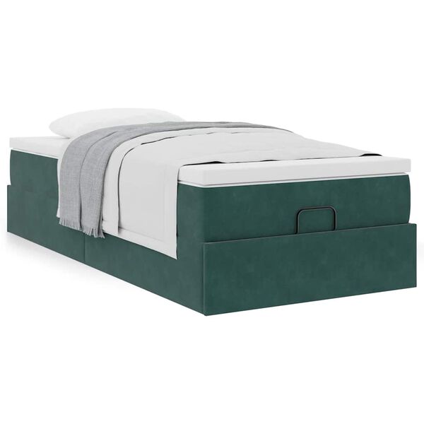 vidaXL Estructura de cama otomana con colch&oacute;n terciopelo verde oscuro