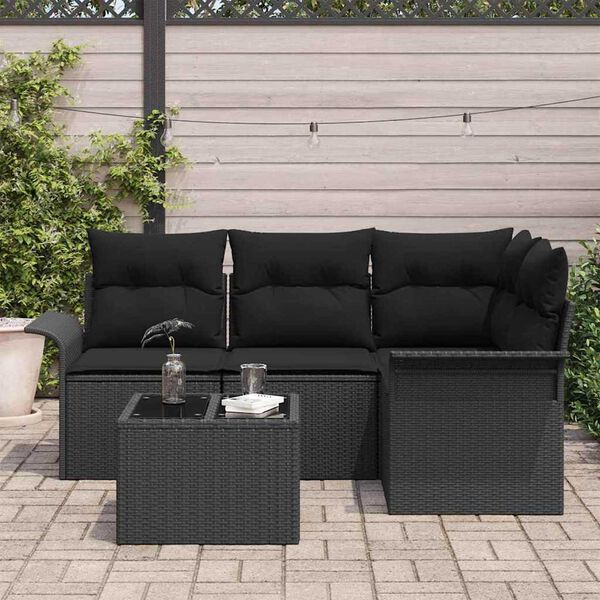 vidaXL Conjunto de sof&aacute; de jard&iacute;n 5 pcs Negro rat&aacute;n sint&eacute;tico
