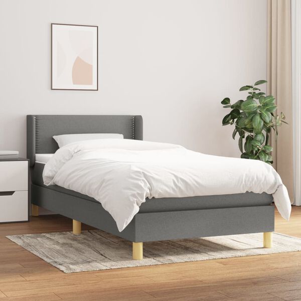 vidaXL Cama box spring con colch&oacute;n tela gris oscuro 90x200 cm