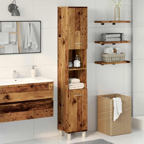 vidaXL Armario de baño madera contrachapada envejecida 30x30x179 cm