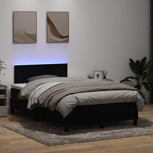 vidaXL Cama box spring con colch&oacute;n y LED terciopelo negro 120x210 cm