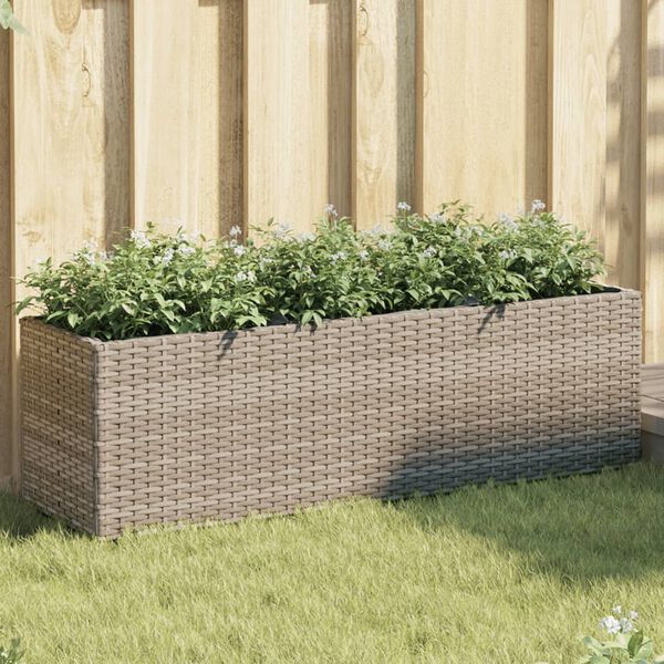 vidaXL Jardinera con 3 maceteros rat&aacute;n sint&eacute;tico gris 105x30x32 cm