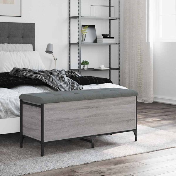 vidaXL Banco con almacenaje madera ingenier&iacute;a gris Sonoma 102x42x45 cm