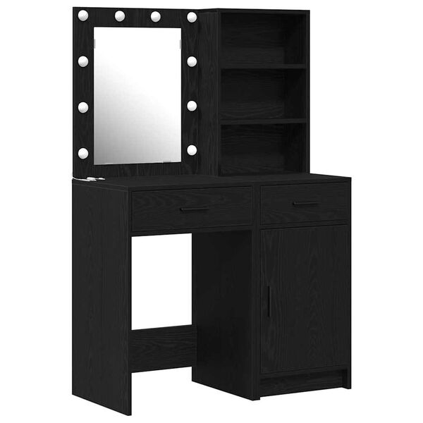 vidaXL Conjunto de mesa de vestidor con LED 2 pcs Roble Negro