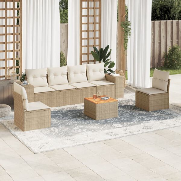 vidaXL Set sof&aacute;s de jard&iacute;n 7 piezas y cojines rat&aacute;n sint&eacute;tico beige