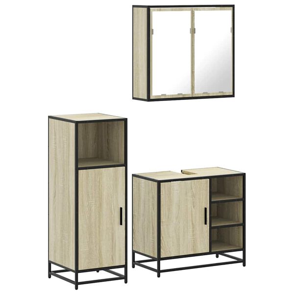 vidaXL Set de muebles de baño 3 pzas madera contrachapada roble Sonoma