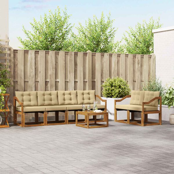 vidaXL Conjunto de sof&aacute;s de exterior con coj&iacute;n 7 pcs Natural y Beige