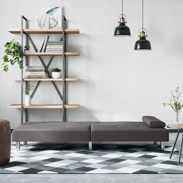 vidaXL Sof&aacute; cama con portavasos cuero sint&eacute;tico gris