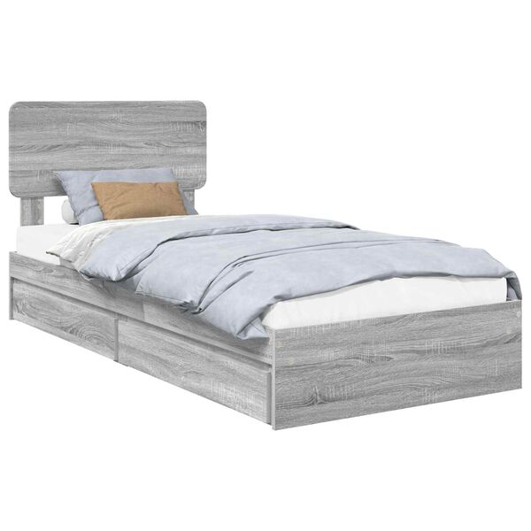 vidaXL Cama con almacenamiento con cabecera Gris Sonoma 90 x 200 cm