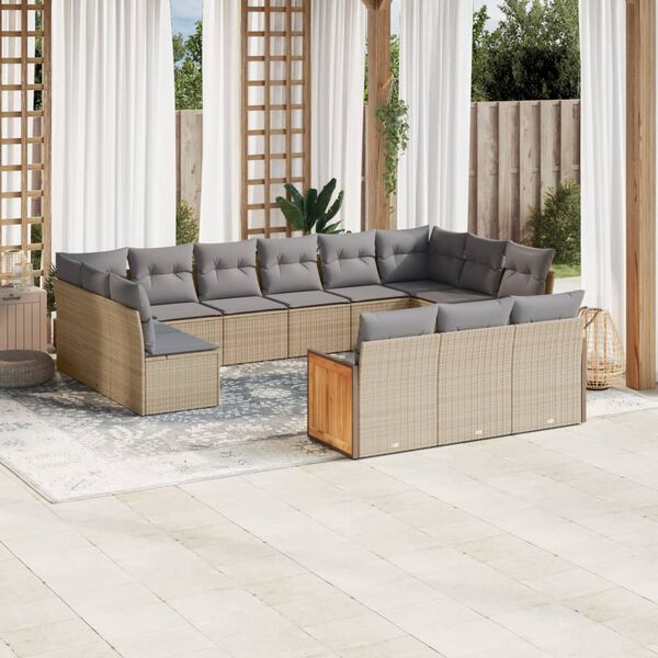 vidaXL Set sof&aacute;s de jard&iacute;n con cojines 13 pzas rat&aacute;n sint&eacute;tico beige