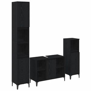 vidaXL Juego de muebles de ba&ntilde;o 3 pcs Roble negro Madera contrachapada