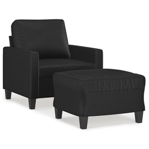 vidaXL Sill&oacute;n con taburete cuero sint&eacute;tico negro 60 cm